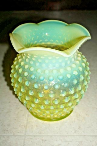 Rare 6 - 3/4 " Yellow Imperial Vaseline Glass Hobnail Hurricane Lamp Vase