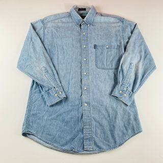 Chaps Ralph Lauren Vintage Denim Blue Button Down Shirt L/s Mens Size Large