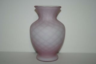 Vintage Fenton Cased Diamond Quilted Satin Glass Vase Pink Color