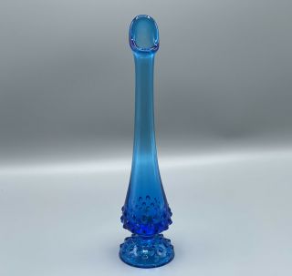 Fenton Art Glass Colonial Blue Hobnail Swung Bud Vase 11” Pre - Logo