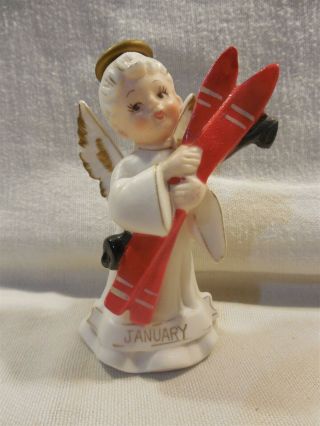 Vintage 1952 Lefton Japan Ceramic Bisque January Birthday Boy Angel Figurine