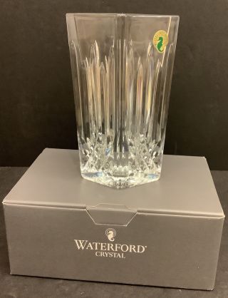 Signed Waterford Irish Crystal Lismore 7 " Diamond Shape Vase Euc