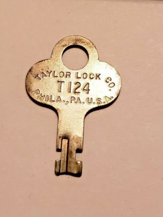 Taylor Lock Co Flat Key T124 Phila.  Pa.  Vintage Usa