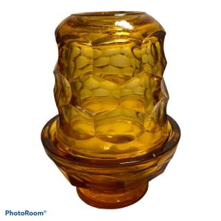 Viking Glass Fairy Lamp Light 5 Inch Footed Amber Georgian Pattern Honeycomb