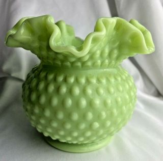 Fenton Lime Green Hobnail Double Crimped Vase - Jadeite
