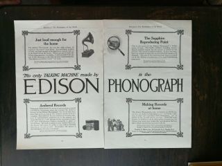 Vintage 1911 Edison Phonograph Two Page Ad
