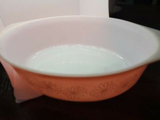 Vintage Pyrex Pink White Daisy 2 1/2 Qt Casserole Dish Oval Baking Bowl 045 2