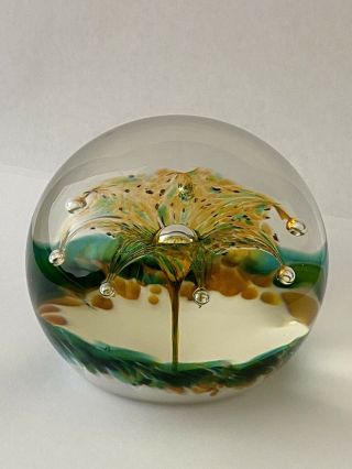 Selkirk Limelight Signed Dated Studio Art Glass Paperweight W/label Peter Holmes