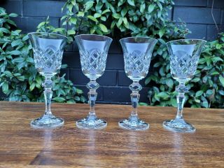 Vintage Crystal Diamond Cut Design Sherry Liqueur Glasses Set of 4 2