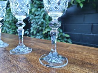 Vintage Crystal Diamond Cut Design Sherry Liqueur Glasses Set of 4 3