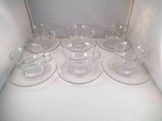 Vintage Duncan Miller Glass Teardrop Set Of Six Cups & Saucers