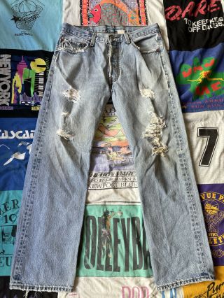 Vintage 90s Distressed Levis Blue Denim Pants Size 33 Grunge Vintage Jeans Levis
