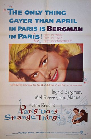 Paris Does Strange Things (1957) 1 - Sheet Movie Poster Bergman Fine