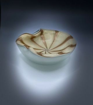 Alfredo Barbini Murano White Gold Aventurine Stripes Italian Glass Bowl