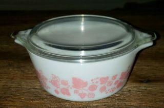 Vtg Cinderella Pink Pyrex Gooseberry Casserole Dish 472 1 1/2 Pt With Lid