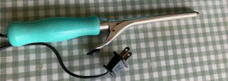 Vintage Electric Hair Curling Iron Green Wooden Handle Old Style Cord