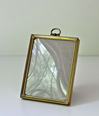 Vintage 3 X 4 Gold Metal Picture Frame Convex Glass Easel Back Top Loop