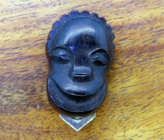 Vintage Carved Wood African Tribal Island Nubian Head Fur Scarf Clip Rare