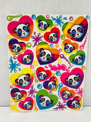 Vintage Lisa Frank Stickers Panda Painter With Rainbow Hearts Sticker Sheet