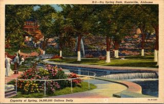Vintage Postcard Big Spring Park Huntsville Alabama Linen White Border