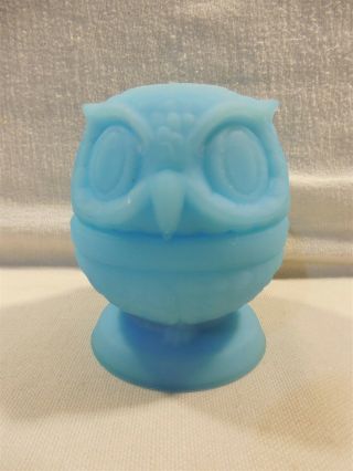 Vintage Fenton Blue Satin Glass Owl Fairy Lamp With Label