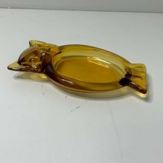 Vtg MCM Viking Art Glass Amber Hoot Owl Ashtray 8.  75 X 4.  75” Trinket Dish 2