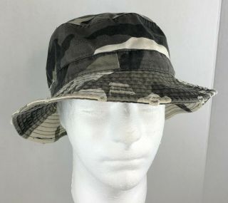 Vtg Dorman Pacific L Gray Black Camouflage Distressed Bucket Boonie Hat Camo Dpc