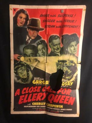 A Close Call For Ellery Queen 1941 One Sheet Movie Poster William Gargan Noir