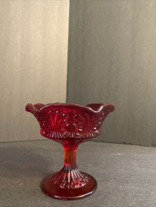 Vintage Fenton Glass Ruby Red Tokyo Pedestal Compote Bowl