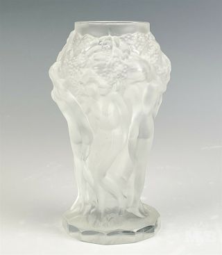 Desna Bohemia Czech Republic Art Deco Frosted Crystal Nude Maidens Bud Vase Sms