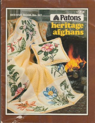 Patons Heritage Afghans Vintage 1977 Knitting & Crochet Pattern Book 12 Designs
