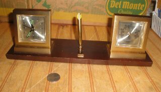 Vintage Pepsi Cola Employee Gift Bulova Wooden Clock & Thermometer Desk Pen Set