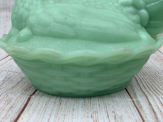 Jadeite Green Glass Hen on Nest Covered Dish 7” wide 2