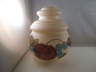 Vintage Milk Glass Painted Apple Fruit Cookie Jar Canister
