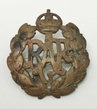 Vintage Ww2 Era Raf Royal Air Force Kings Crown Bronze Military Cap Badge