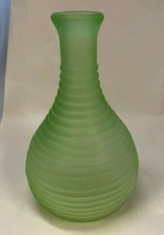 Vintage Frigidaire Green Vaseline Ribbed Glass Water Bottle Vase Uranium 1930 