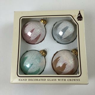 4 Vtg Christmas Krebs Pastel Glitter Frosted Glass Ornaments Holiday Easter Pink