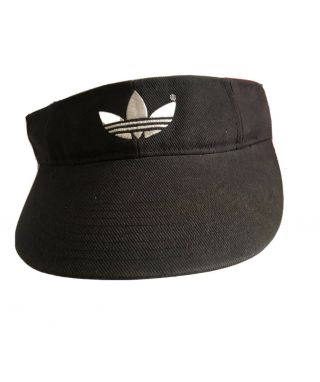 Vtg Adidas Black Headsweat Sun Visor Adjustable Cotton Embroidered Logo Unisex