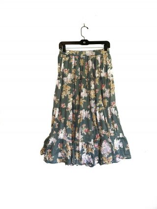 Vintage Sarah Arizona Petite Cotton Floral Crinkle Maxi Skirt Summer Size Large