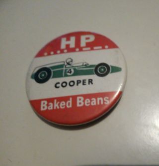 Vintage Metal Badge - Hp Beans Cooper Racing Car 1950s 60s Advertising