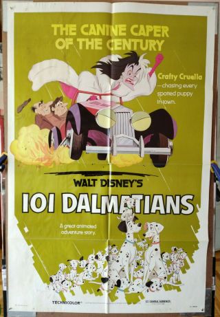 101 Dalmations - Vintage Movie Poster 1979 Rerelease - Cruella Deville