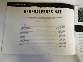 The Night Of The Generals Peter O ' Toole Omar Sharif 1967 Danish Movie Program 2