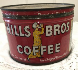 Vintage Hills Bros One Pound Coffee Tin Can 1936 Red Can Brand