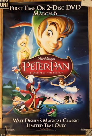 Peter Pan Disney Platinum Dvd Video Movie Retail 1 - Sheet Size Poster (27 " X 40 ")