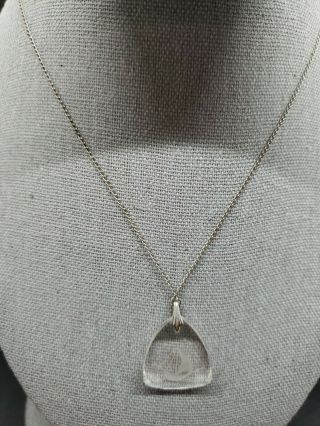 Vintage Silver Etched Glass Ship Pendant Necklace