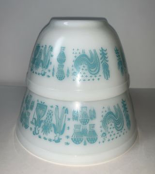 Vintage Pyrex Mixing Bowls Turquoise Amish Butterprint Numbers 401 & 402