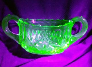 Vintage Vaseline Glass Sugar Bowl Double Handled Uranium Collectible Rare Heavy