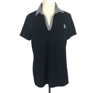 Vintage Ralph Lauren Lrl Logo Polo Top Size L Black Stretch Cotton Short Sleeve