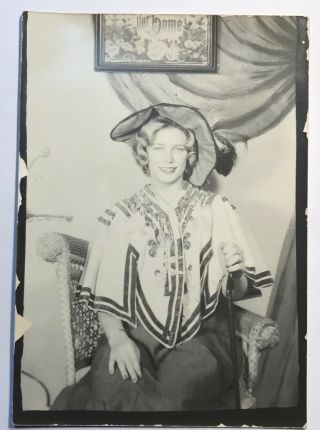 1941 Denver Co Photo Booth Photograph Vintage Woman Feather Hat Cane Black White
