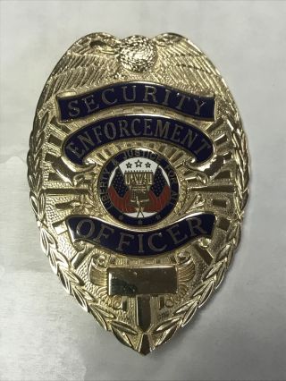 Vintage Security Enforcement Officer Badge Metal Gold Tone